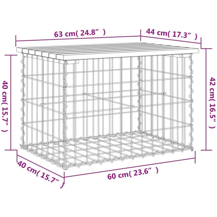 Trädgårdsbänk gabion-design massivt douglasträ vidaXL 63 x 44 x 42 cm – bild 8
