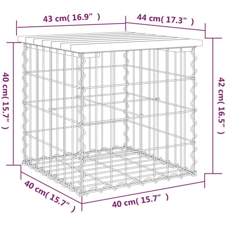 Trädgårdsbänk gabion-design tryckimpregnerad furu vidaXL 43 x 44 x 42 cm – bild 8