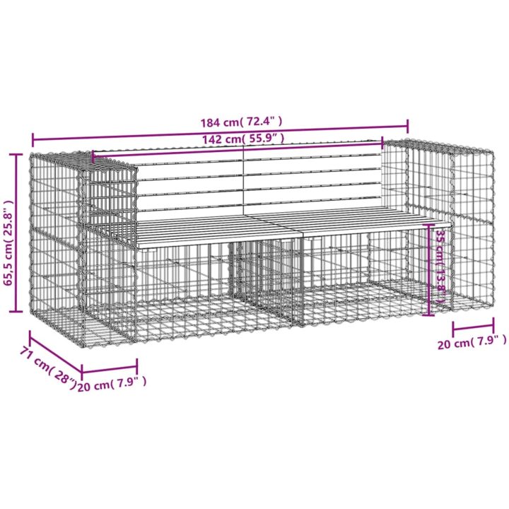 Trädgårdsbänk gabiondesign 184x71x65,5 cm massiv furu vidaXL – bild 7