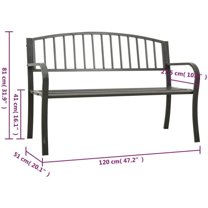 Trädgårdsbänk grå 120 cm stål vidaXL – bild 6