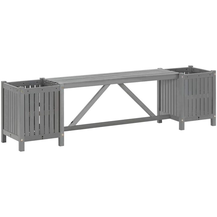 Trädgårdsbänk med 2 odlingslådor 150 cm massivt akaciaträ grå vidaXL 150 x 30 x 40 cm – bild 2