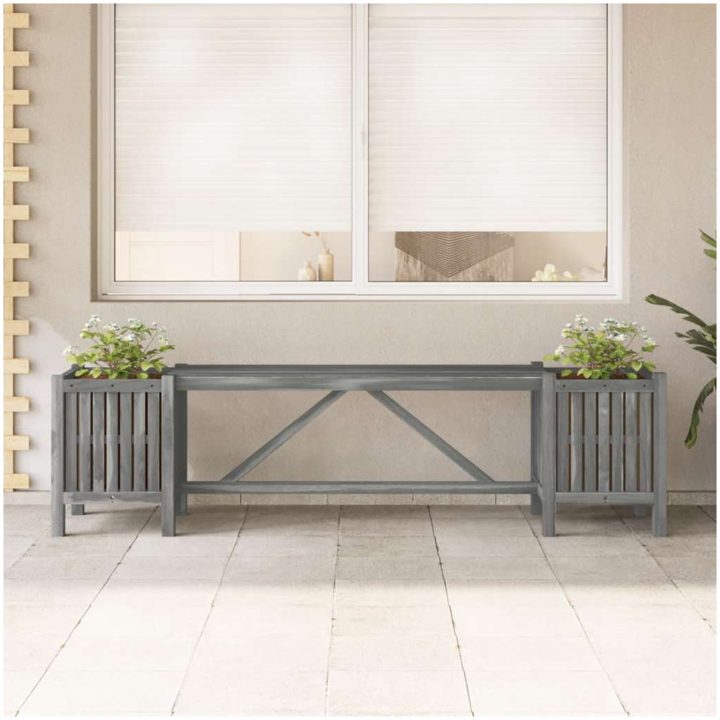 Trädgårdsbänk med 2 odlingslådor 150 cm massivt akaciaträ grå vidaXL 150 x 30 x 40 cm – bild 3