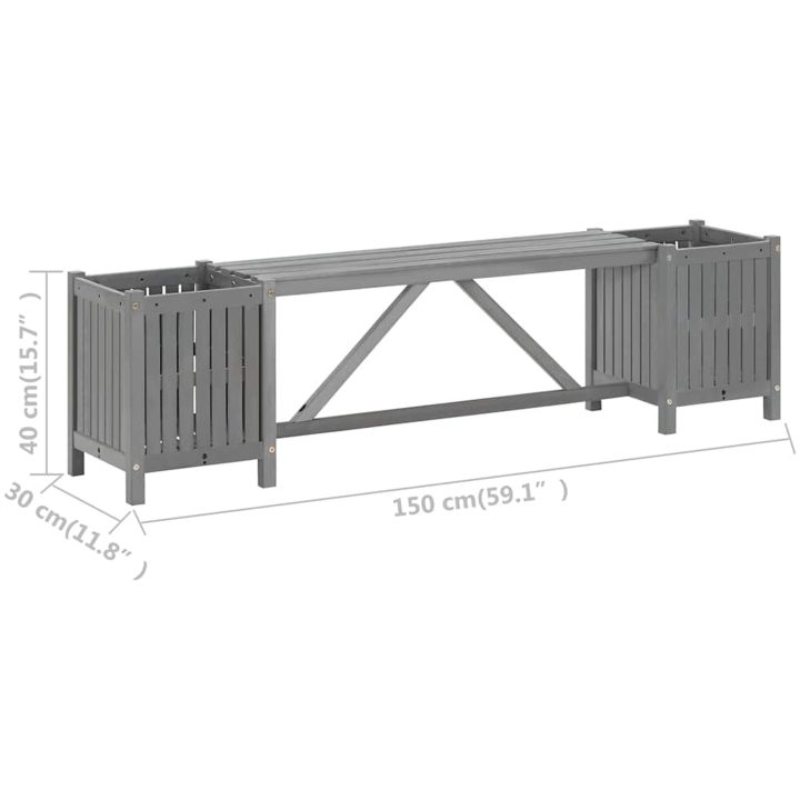 Trädgårdsbänk med 2 odlingslådor 150 cm massivt akaciaträ grå vidaXL 150 x 30 x 40 cm – bild 8