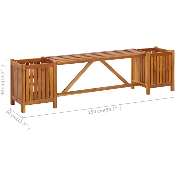 Trädgårdsbänk med 2 odlingslådor massivt akaciaträ vidaXL 150 x 30 x 40 cm – bild 7