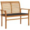 Trädgårdsbänk med antracit dyna 112 cm massiv teak vidaXL – miniatyr 1