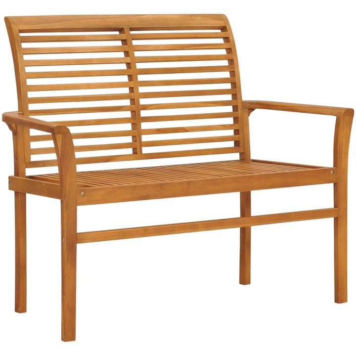 Trädgårdsbänk med blå dyna 112 cm massiv teak vidaXL – bild 2