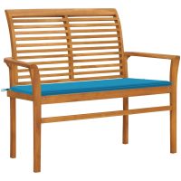 Trädgårdsbänk med blå dyna 112 cm massiv teak vidaXL