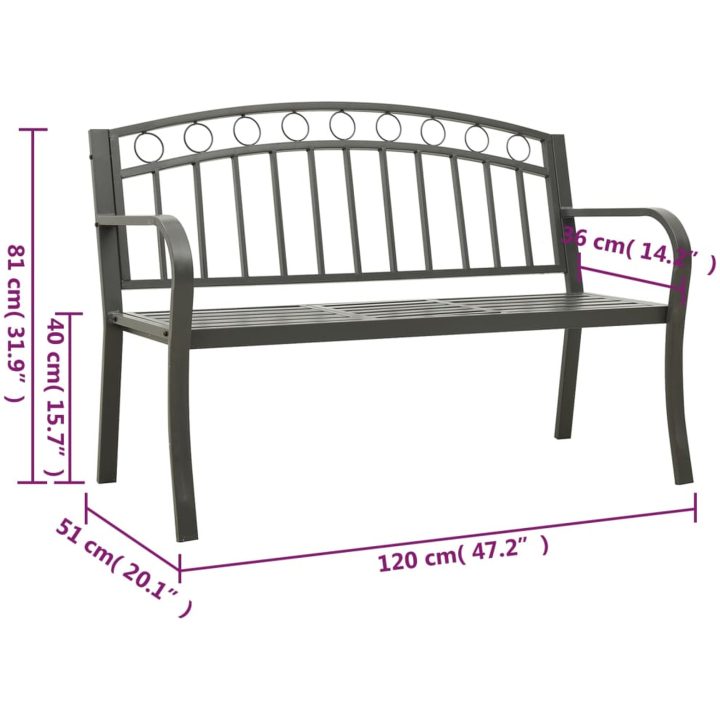 Trädgårdsbänk med bord grå 120 cm stål vidaXL – bild 7