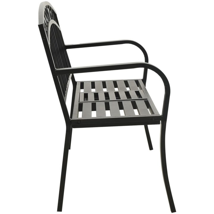 Trädgårdsbänk med bord svart 120 cm stål vidaXL – bild 4