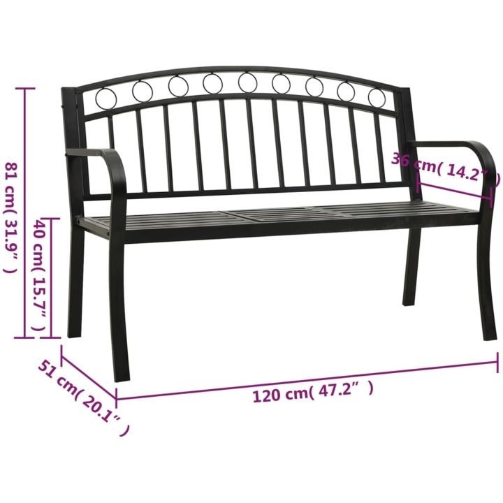 Trädgårdsbänk med bord svart 120 cm stål vidaXL – bild 7