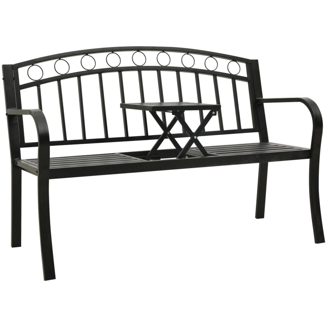 Trädgårdsbänk med bord svart 120 cm stål vidaXL