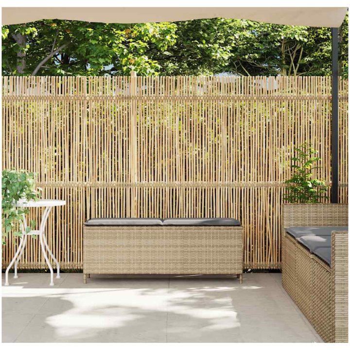 Trädgårdsbänk med dyna beige 110x30x40,5 cm konstrotting vidaXL – bild 3