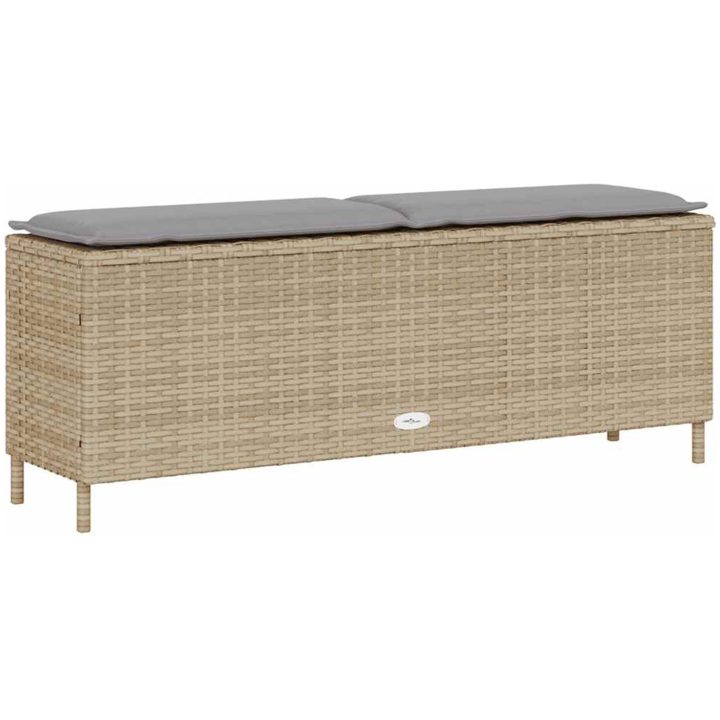 Trädgårdsbänk med dyna beige 110x30x40,5 cm konstrotting vidaXL – bild 6