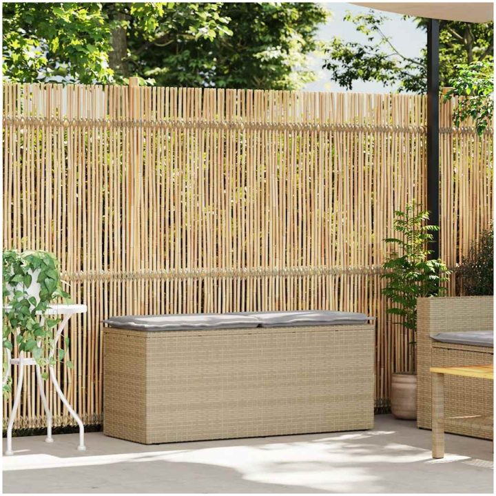 Trädgårdsbänk med dyna beige 110x40x44 cm konstrotting vidaXL – bild 2