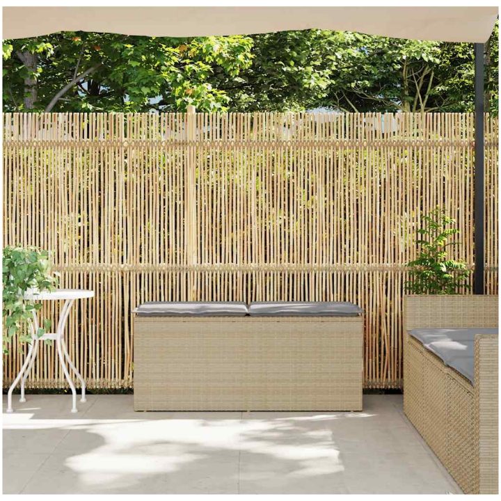 Trädgårdsbänk med dyna beige 110x40x44 cm konstrotting vidaXL – bild 3