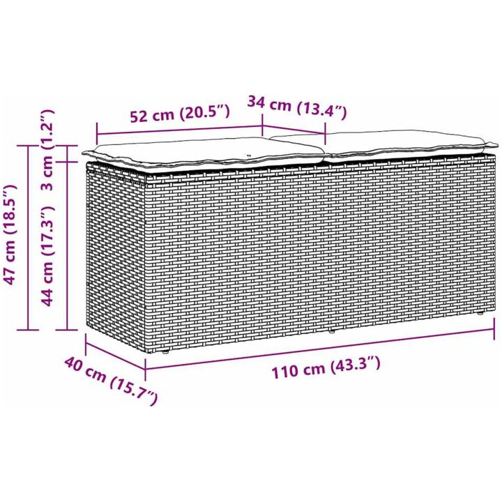 Trädgårdsbänk med dyna beige 110x40x44 cm konstrotting vidaXL – bild 8