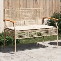 Trädgårdsbänk med dyna beige konstrotting akaciaträ vidaXL