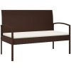 Trädgårdsbänk med dyna brun 105 cm konstrotting vidaXL – miniatyr 2