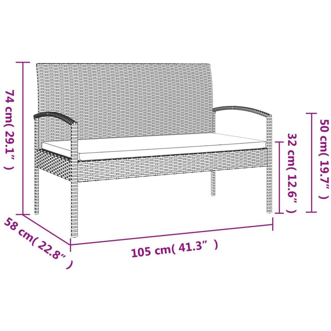 Trädgårdsbänk med dyna brun 105 cm konstrotting vidaXL – bild 8