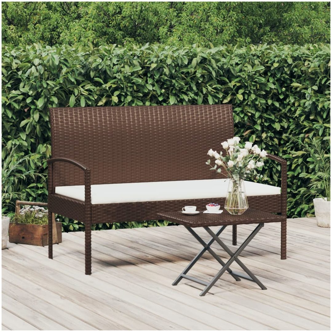 Trädgårdsbänk med dyna brun 105 cm konstrotting vidaXL