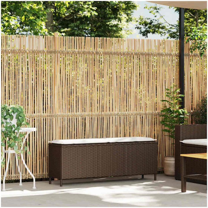 Trädgårdsbänk med dyna brun 110x30x40,5 cm konstrotting vidaXL – bild 2