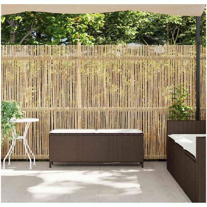 Trädgårdsbänk med dyna brun 110x30x40,5 cm konstrotting vidaXL – bild 3