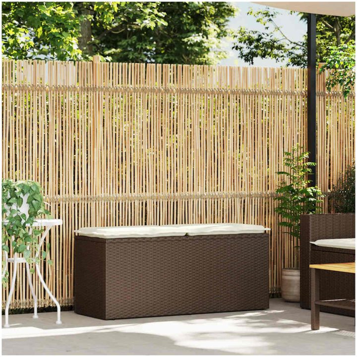 Trädgårdsbänk med dyna brun 110x40x44 cm konstrotting vidaXL – bild 2