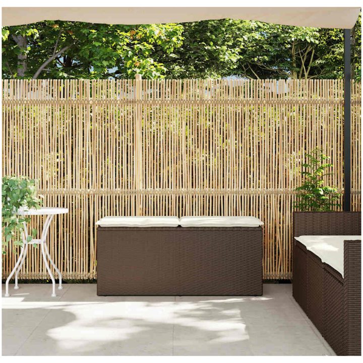 Trädgårdsbänk med dyna brun 110x40x44 cm konstrotting vidaXL – bild 3
