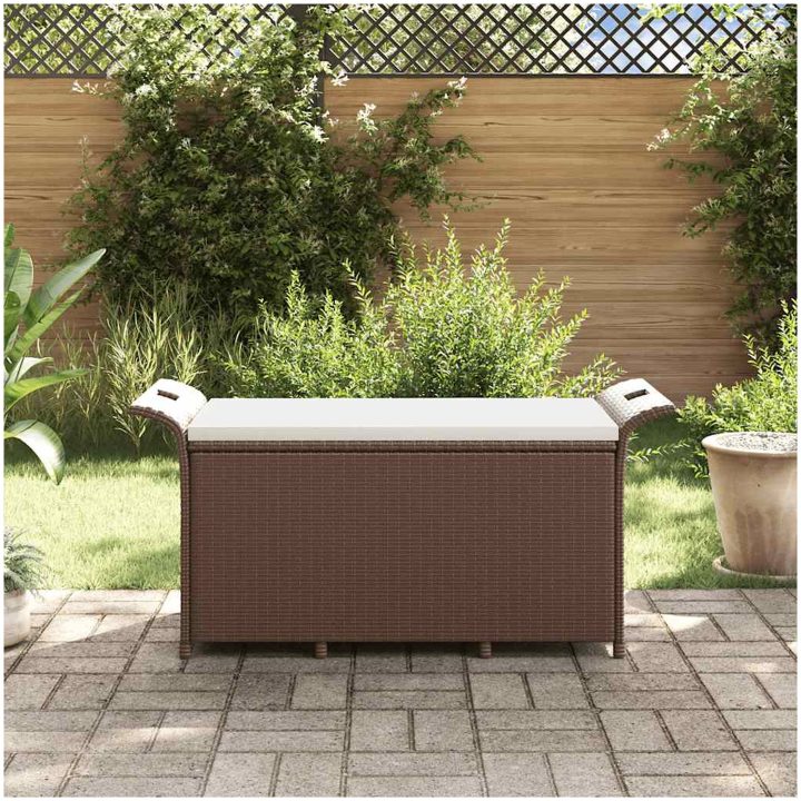 Trädgårdsbänk med dyna brun 116x46x57 cm konstrotting vidaXL 116 x 46 x 57 cm – bild 3