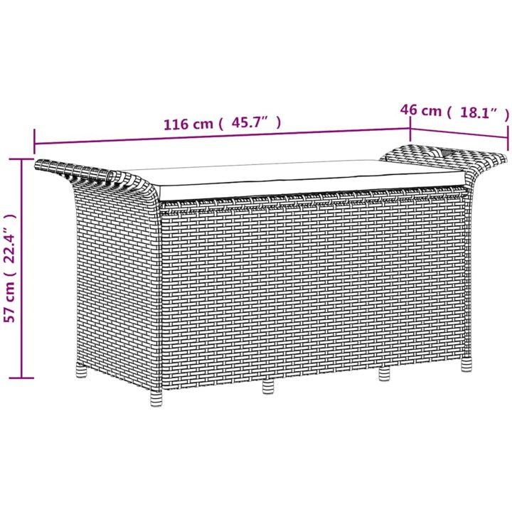 Trädgårdsbänk med dyna brun 116x46x57 cm konstrotting vidaXL 116 x 46 x 57 cm – bild 9