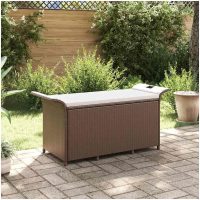 Trädgårdsbänk med dyna brun 116x46x57 cm konstrotting vidaXL
