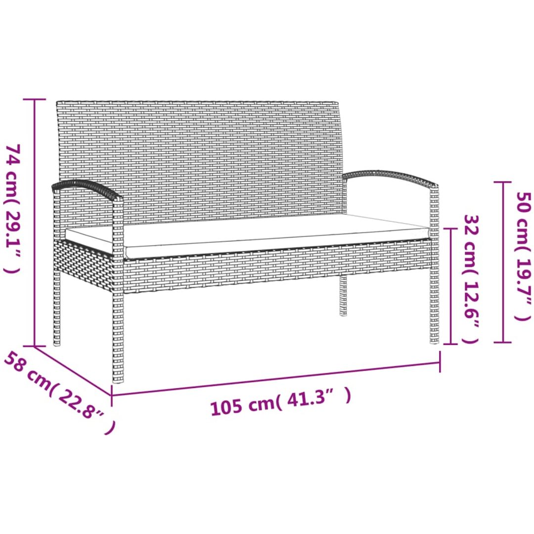 Trädgårdsbänk med dyna grå 105 cm konstrotting vidaXL – bild 8