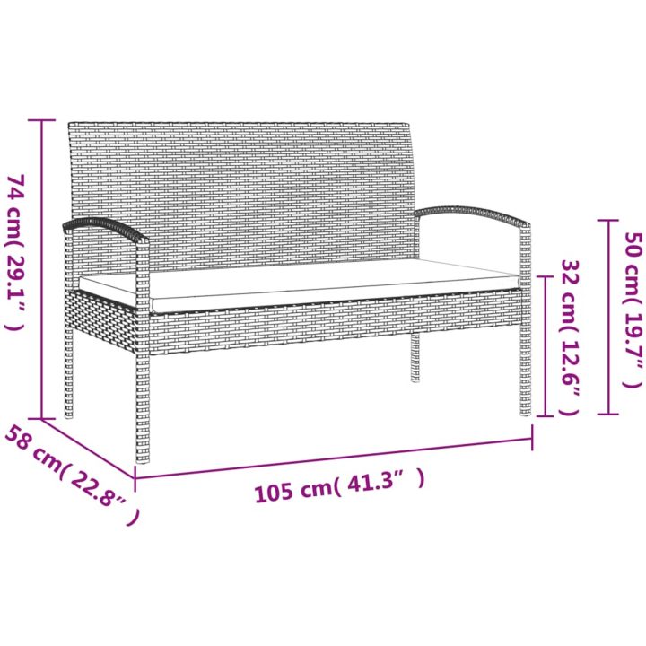 Trädgårdsbänk med dyna grå 105 cm konstrotting vidaXL – bild 8