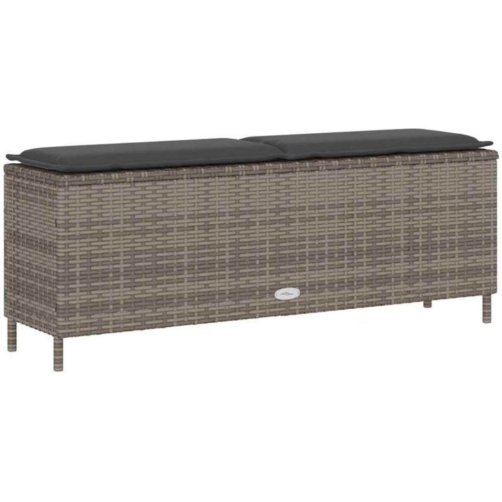 Trädgårdsbänk med dyna grå 110x30x40,5 cm konstrotting vidaXL – bild 6