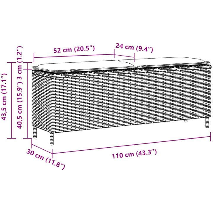 Trädgårdsbänk med dyna grå 110x30x40,5 cm konstrotting vidaXL – bild 8