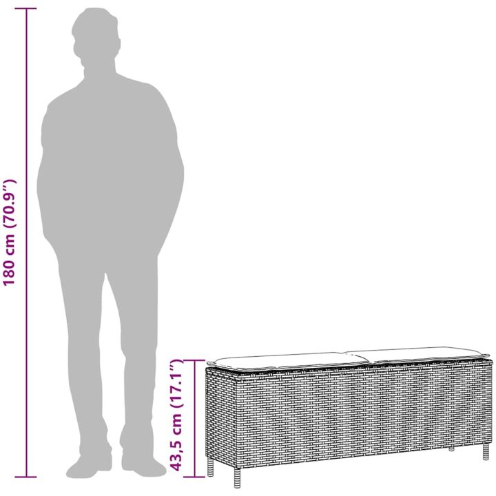 Trädgårdsbänk med dyna grå 110x30x40,5 cm konstrotting vidaXL – bild 9