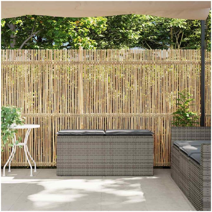 Trädgårdsbänk med dyna grå 110x40x44 cm konstrotting vidaXL – bild 3