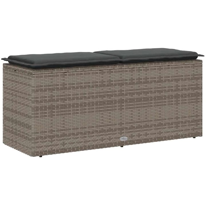 Trädgårdsbänk med dyna grå 110x40x44 cm konstrotting vidaXL – bild 6