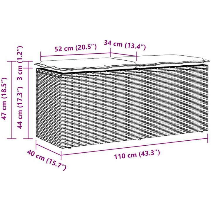 Trädgårdsbänk med dyna grå 110x40x44 cm konstrotting vidaXL – bild 8