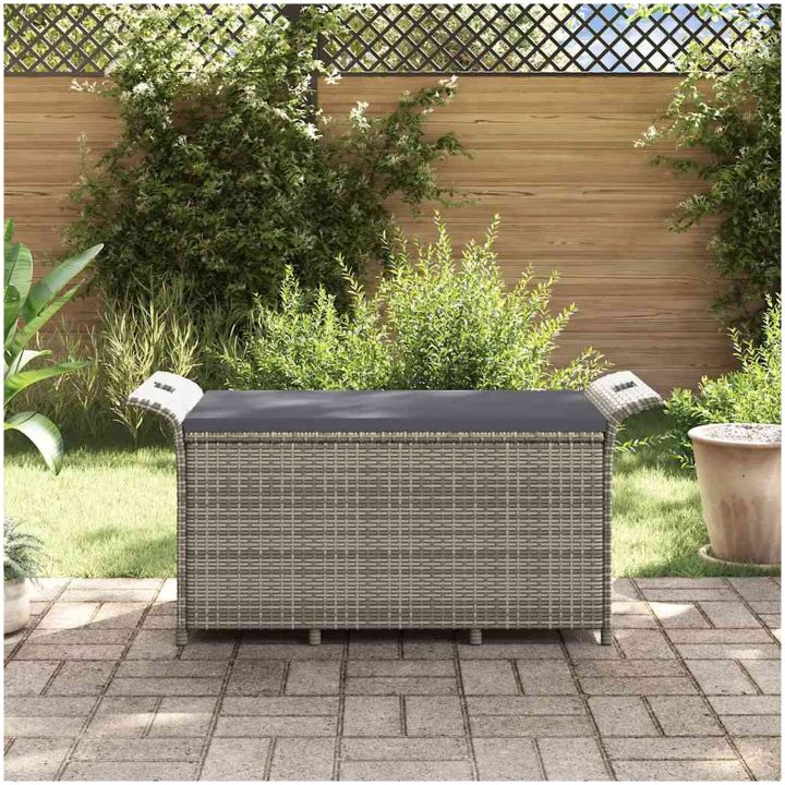 Trädgårdsbänk med dyna grå 116x46x57 cm konstrotting vidaXL 116 x 46 x 57 cm – bild 3