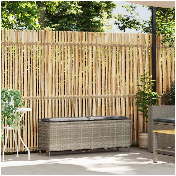 Trädgårdsbänk med dyna ljusgrå 110x30x40,5 cm konstrotting vidaXL – bild 2