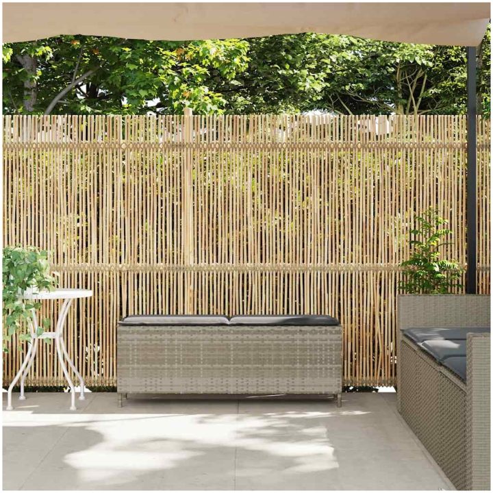 Trädgårdsbänk med dyna ljusgrå 110x30x40,5 cm konstrotting vidaXL – bild 3