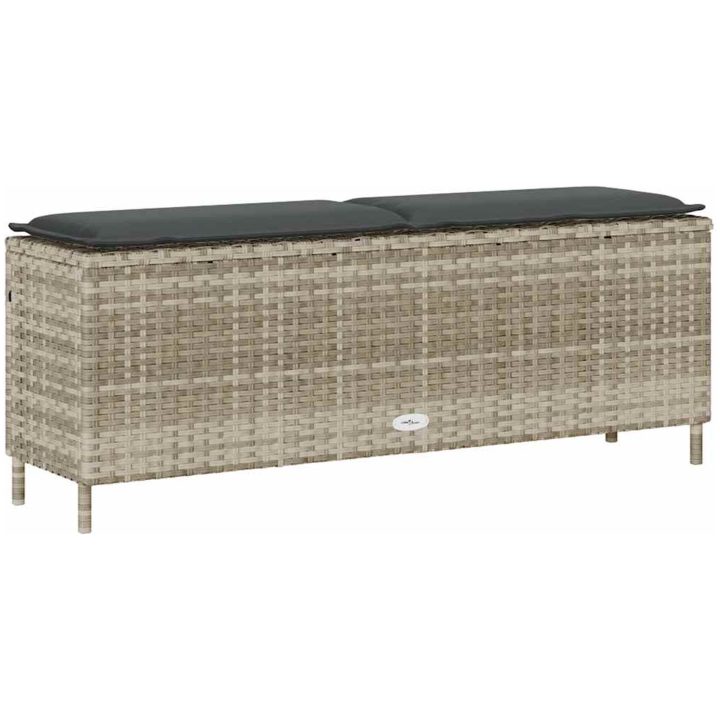 Trädgårdsbänk med dyna ljusgrå 110x30x40,5 cm konstrotting vidaXL – bild 6