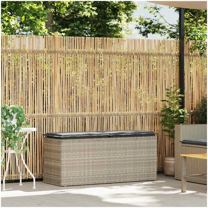 Trädgårdsbänk med dyna ljusgrå 110x40x44 cm konstrotting vidaXL – bild 2