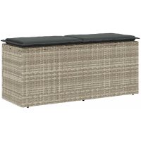 Trädgårdsbänk med dyna ljusgrå 110x40x44 cm konstrotting vidaXL