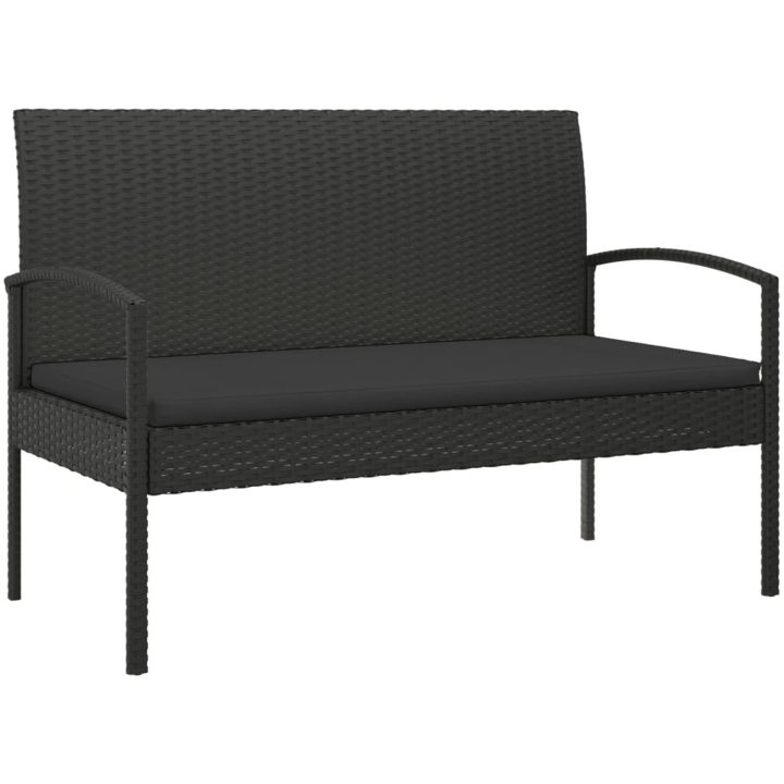 Trädgårdsbänk med dyna svart 105 cm konstrotting vidaXL – bild 2