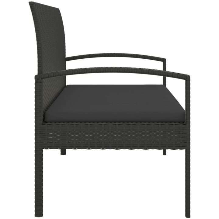 Trädgårdsbänk med dyna svart 105 cm konstrotting vidaXL – bild 4