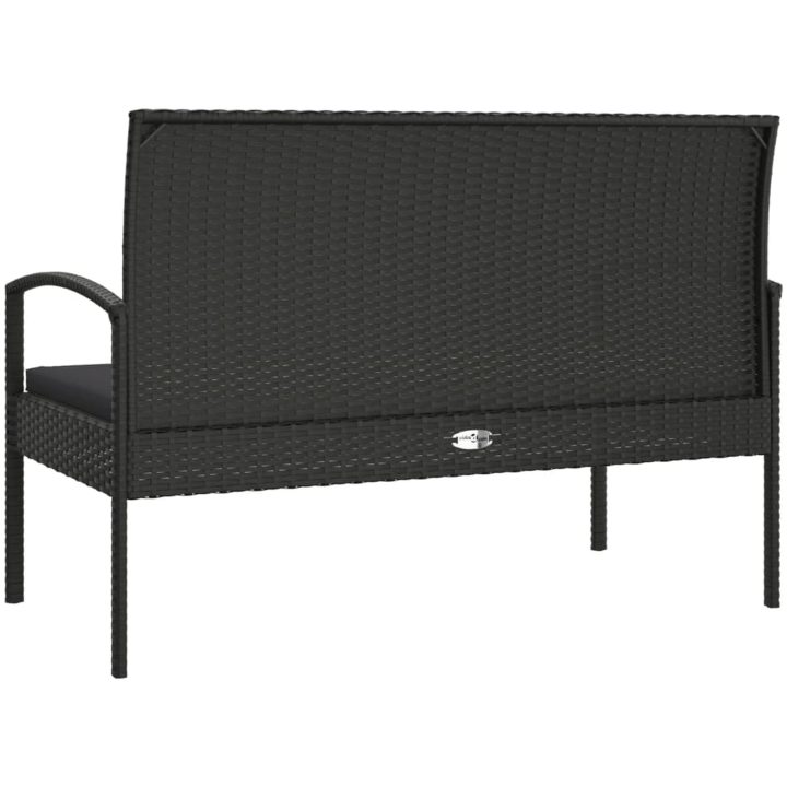 Trädgårdsbänk med dyna svart 105 cm konstrotting vidaXL – bild 5