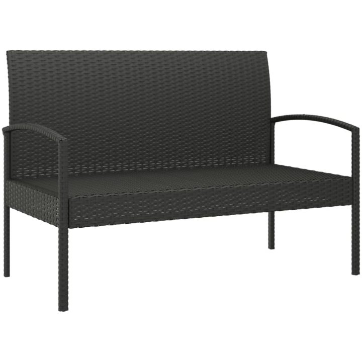 Trädgårdsbänk med dyna svart 105 cm konstrotting vidaXL – bild 7