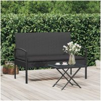 Trädgårdsbänk med dyna svart 105 cm konstrotting vidaXL